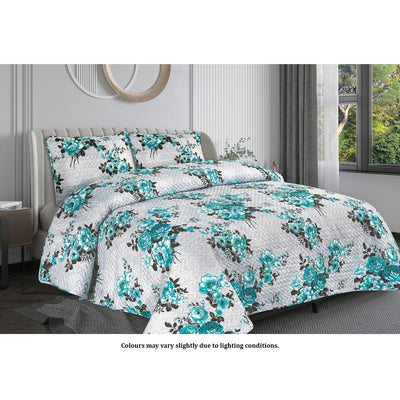 Vanme Sea Rose 3 Piece Printed Quilt Set, Printed Coverlet Bed Set, Elegant Quilt with Design on Both Sides, 1 Quilt Coverlet and 2 Pillow Shams,