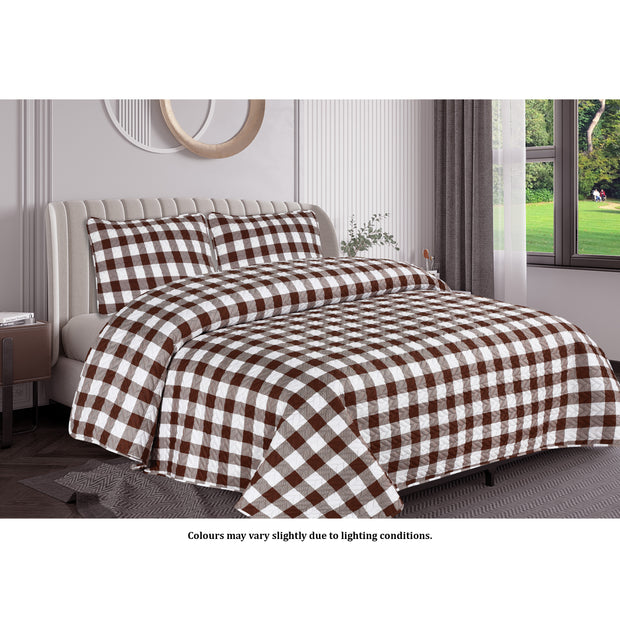 Vanme Plaid Sorrel 3 Piece Printed Quilt Set, Printed Coverlet Bed Set, Elegant Quilt with Design on Both Sides, 1 Quilt Coverlet and 2 Pillow Shams,