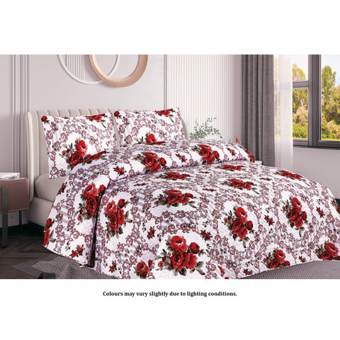 Vanme Pembe 3 Piece Printed Quilt Set, Printed Coverlet Bed Set, Elegant Quilt with Design on Both Sides, 1 Quilt Coverlet and 2 Pillow Shams,