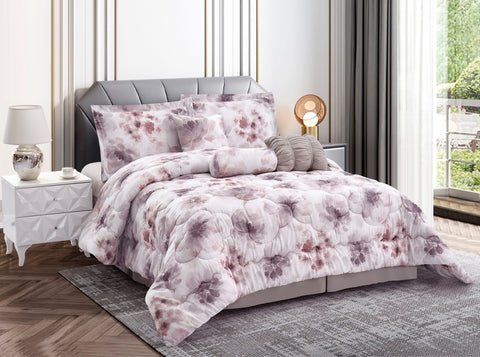 Vanme Ameria 7 Piece Comforter Set, Rosey Floral Design, Elegant Comforter Set, 1 Comforter, 2 Shams, 1 Bedskirt and 3 Decorative Pillows, King