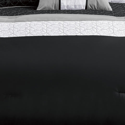 Vanme Davis 7 Piece Comforter Set, Modern Color Block Design with Light Embroidery, Elegant Comforter Set, 1 Comforter, 2 Shams, 1 Bedskirt and 3 Decorative Pillows, Queen
