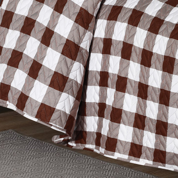 Vanme Plaid Sorrel 3 Piece Printed Quilt Set, Printed Coverlet Bed Set, Elegant Quilt with Design on Both Sides, 1 Quilt Coverlet and 2 Pillow Shams,